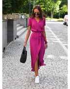 Nalani | Women's wrap dress with floral pattern and V - neck | Midi - Nalani - Fashion Clothing and Decor
