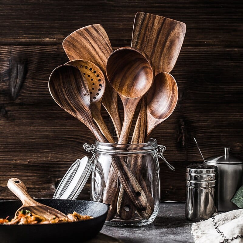 Natural Wooden Kitchen Set – Rustic Wooden Cooking Utensils, Set of 4 or 7 Pieces – RustiCook - Nalani - Fashion Clothing and Decor