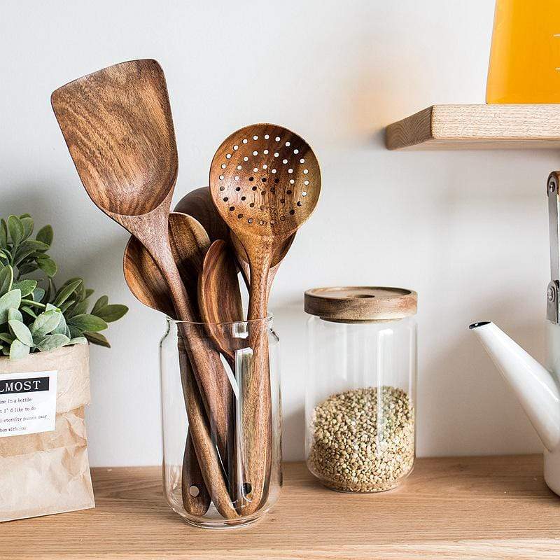 Natural Wooden Kitchen Set – Rustic Wooden Cooking Utensils, Set of 4 or 7 Pieces – RustiCook - Nalani - Fashion Clothing and Decor