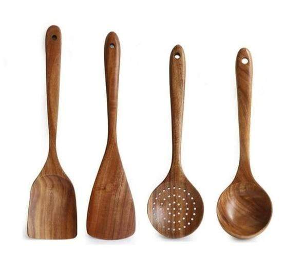 Natural Wooden Kitchen Set – Rustic Wooden Cooking Utensils, Set of 4 or 7 Pieces – RustiCook - Nalani - Fashion Clothing and Decor