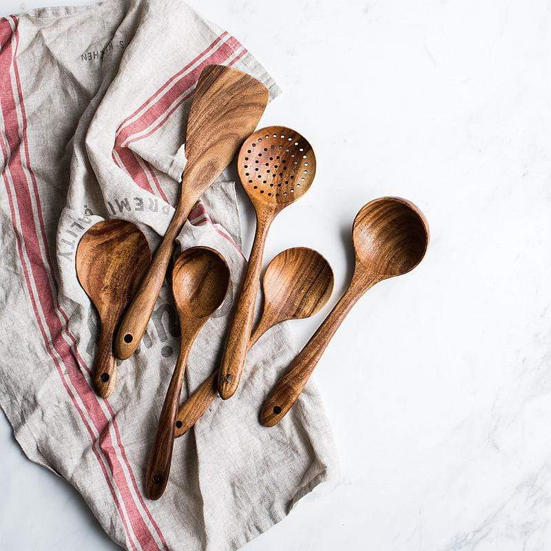 Natural Wooden Kitchen Set – Rustic Wooden Cooking Utensils, Set of 4 or 7 Pieces – RustiCook - Nalani - Fashion Clothing and Decor