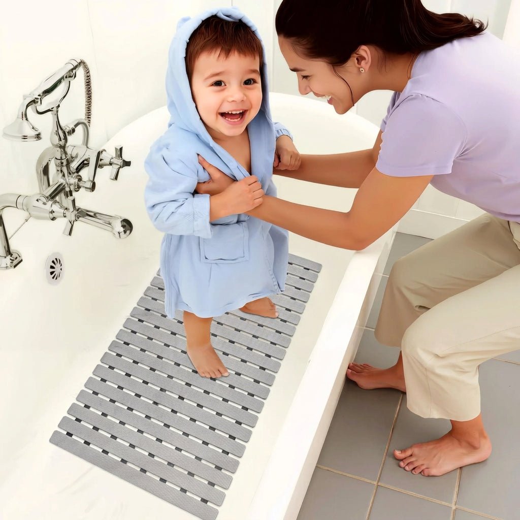 Non-Slip Bath Mat with Suction Cups and Drain Holes – Soft TPE Shower & Bathtub Mat, 16 x 25 in, 4 Colors - Nalani - Fashion Clothing and Decor