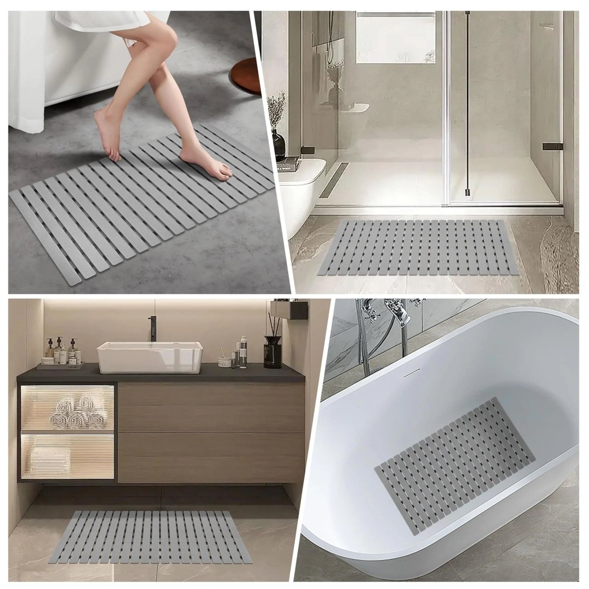 Non-Slip Bath Mat with Suction Cups and Drain Holes – Soft TPE Shower & Bathtub Mat, 16 x 25 in, 4 Colors - Nalani - Fashion Clothing and Decor