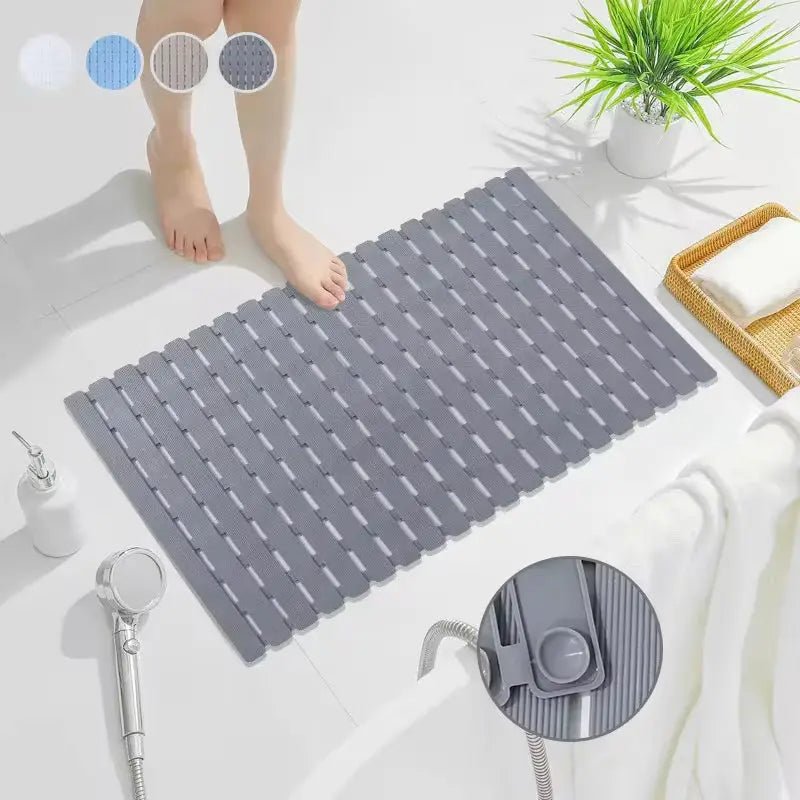 Non-Slip Bath Mat with Suction Cups and Drain Holes – Soft TPE Shower & Bathtub Mat, 16 x 25 in, 4 Colors - Nalani - Fashion Clothing and Decor