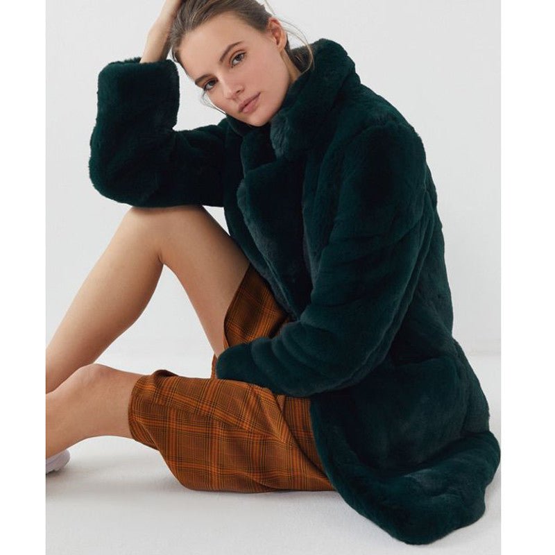 Norvia | Medium Length Sherpa Faux Fur Coat For Women Soft Warm - Nalani - UK Fashion Clothing and Decor