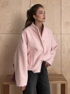 Norvia | Pink Winter Coat With Stand Collar And Dropped Shoulders - Nalani - UK Fashion Clothing and Decor