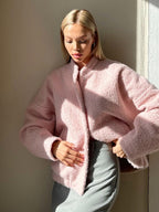 Norvia | Pink Winter Coat With Stand Collar And Dropped Shoulders - Nalani - UK Fashion Clothing and Decor