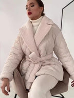 Norvia | Short Cotton Winter Coat With Lapel And Waist Belt Women - Nalani - UK Fashion Clothing and Decor
