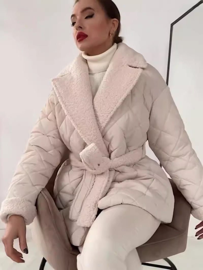 Norvia | Short Cotton Winter Coat With Lapel And Waist Belt Women - Nalani - UK Fashion Clothing and Decor