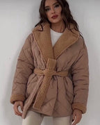 Norvia | Short Cotton Winter Coat With Lapel And Waist Belt Women - Nalani - UK Fashion Clothing and Decor