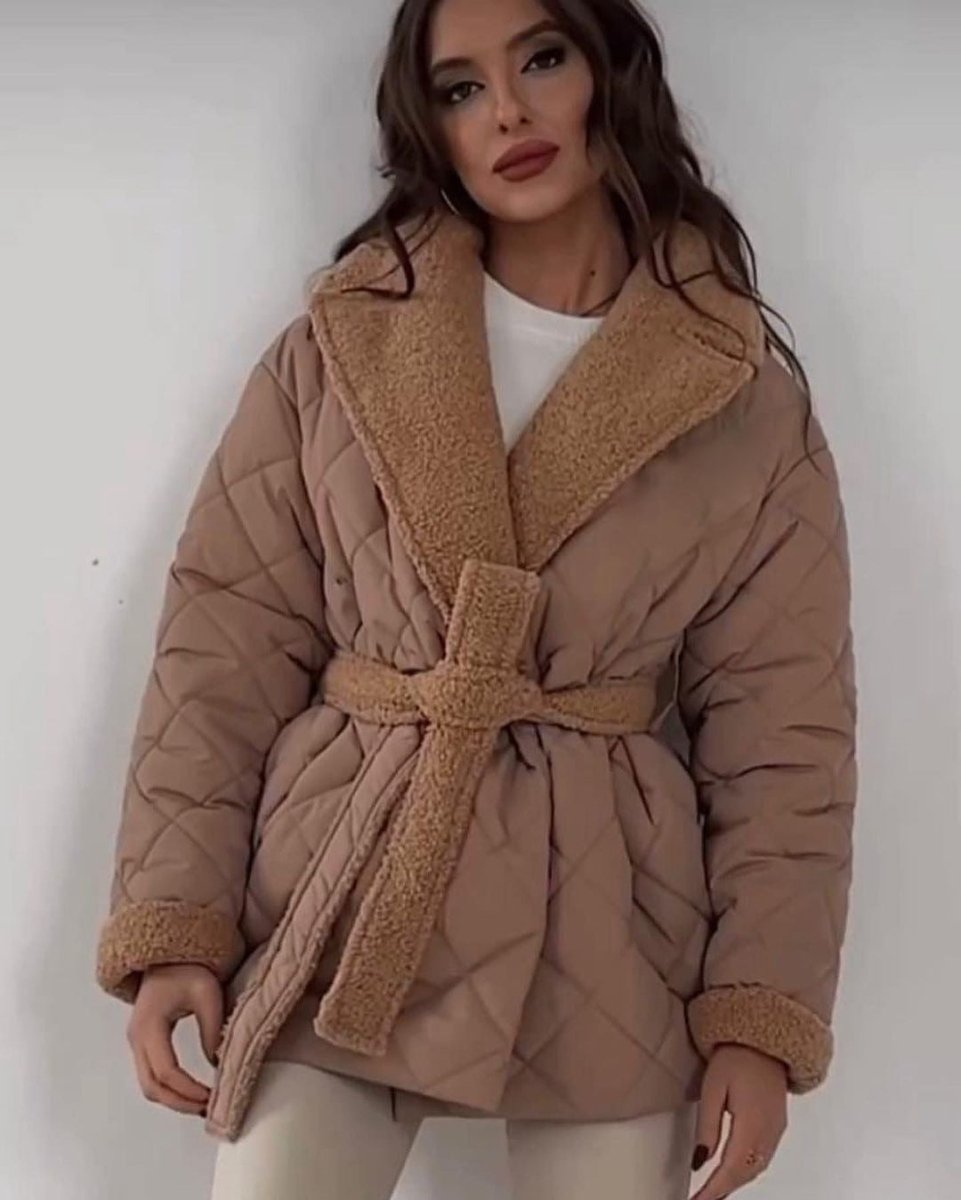 Norvia | Short Cotton Winter Coat With Lapel And Waist Belt Women - Nalani - UK Fashion Clothing and Decor