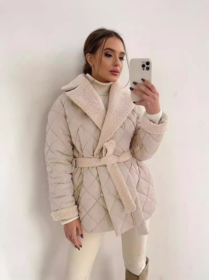 Norvia | Short Cotton Winter Coat With Lapel And Waist Belt Women - Nalani - UK Fashion Clothing and Decor