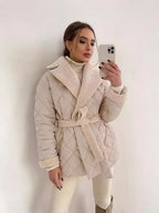 Norvia | Short Cotton Winter Coat With Lapel And Waist Belt Women - Nalani - UK Fashion Clothing and Decor