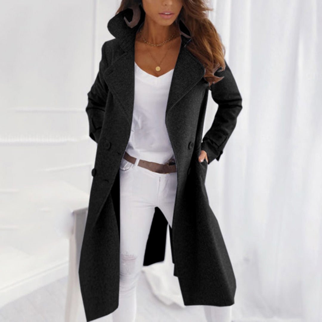 Norvia | Sleeve length lapel mid - length fleece trench coat for women - Nalani - UK Fashion Clothing and Decor