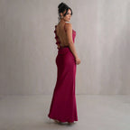 Norvia | Women's Evening Prom Gown Dress - Satin Floor - Length - Backless Floral Appliqué - Form - Fitting - Nalani - UK Fashion Clothing and Decor