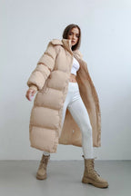Norvia - Women’s Long Puffer Trench Coat – Oversized Fit – Quilted Insulated – Hooded Zip Closure - Nalani - UK Fashion Clothing and Decor