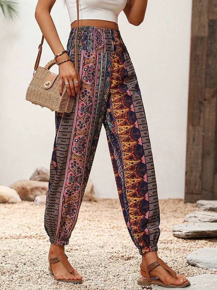 Ovara | Women's Harem Trousers - Bohemian Elephant Print - Loose Fit - Elastic Waist & Cuffs - Nalani - UK Fashion Clothing and Decor