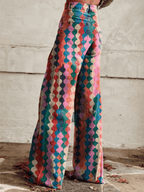 Ovara | Women's Retro Chic Wide - Leg Pants - Geometric Pattern - Vibrant Colors - Casual Elegance - Nalani - UK Fashion Clothing and Decor
