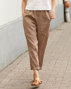 Ovara | Women's Tapered Trousers - Relaxed Fit - Elastic Waist - Breathable Lightweight Fabric - Nalani - UK Fashion Clothing and Decor