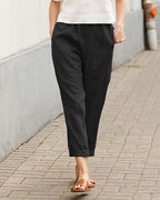 Ovara | Women's Tapered Trousers - Relaxed Fit - Elastic Waist - Breathable Lightweight Fabric - Nalani - UK Fashion Clothing and Decor