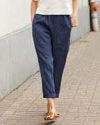 Ovara | Women's Tapered Trousers - Relaxed Fit - Elastic Waist - Breathable Lightweight Fabric - Nalani - UK Fashion Clothing and Decor