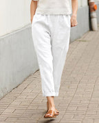 Ovara | Women's Tapered Trousers - Relaxed Fit - Elastic Waist - Breathable Lightweight Fabric - Nalani - UK Fashion Clothing and Decor