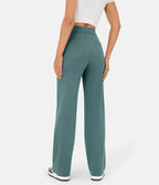 Ovara | Women's Wide - Leg Trousers - High Waist - Button Detail - Relaxed Fit - Full Length - Nalani - UK Fashion Clothing and Decor