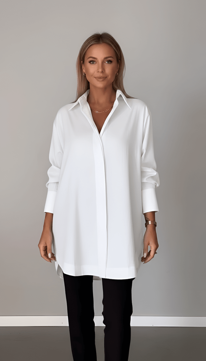 Oversized Cotton Shirt Women With Classic Collar Relaxed Fit - Nalani - Fashion Clothing and Decor