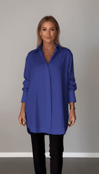 Oversized Cotton Shirt Women With Classic Collar Relaxed Fit - Nalani - Fashion Clothing and Decor