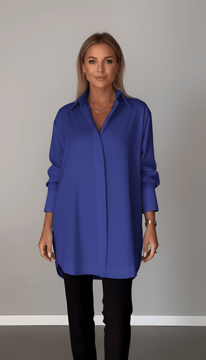 Oversized Cotton Shirt Women With Classic Collar Relaxed Fit - Nalani - Fashion Clothing and Decor