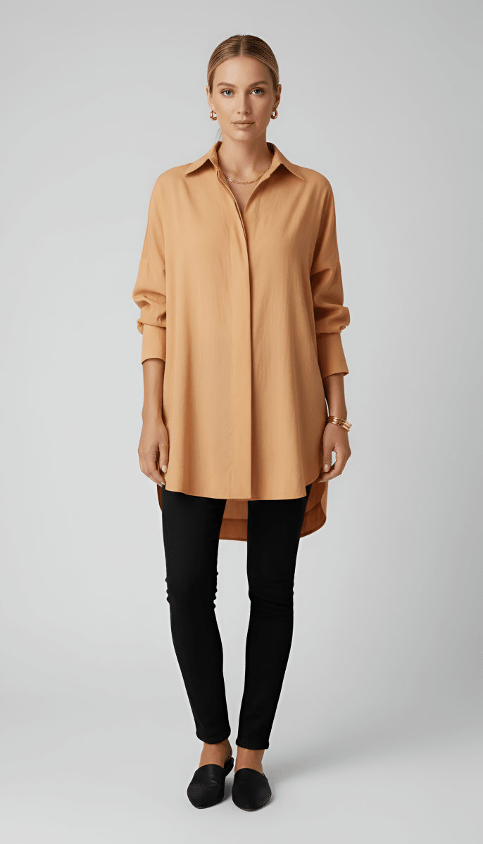 Oversized Cotton Shirt Women With Classic Collar Relaxed Fit - Nalani - Fashion Clothing and Decor