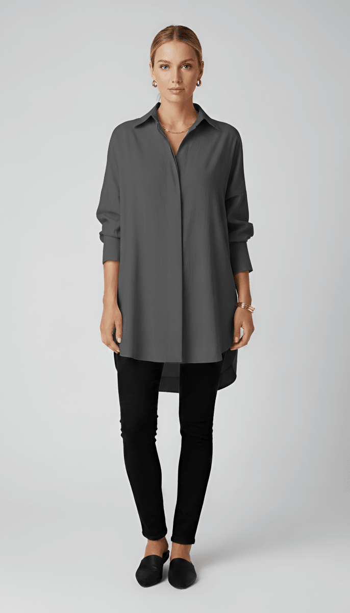 Oversized Cotton Shirt Women With Classic Collar Relaxed Fit - Nalani - Fashion Clothing and Decor