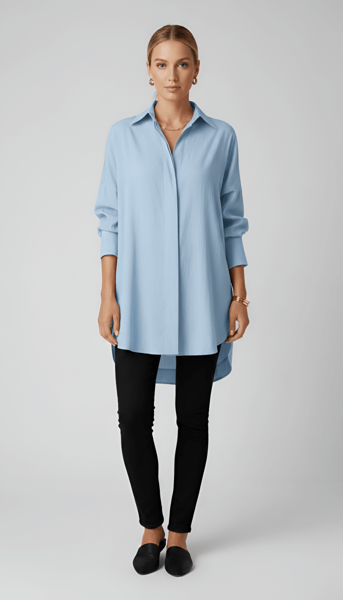 Oversized Cotton Shirt Women With Classic Collar Relaxed Fit - Nalani - Fashion Clothing and Decor