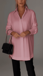 Oversized Cotton Shirt Women With Classic Collar Relaxed Fit - Nalani - Fashion Clothing and Decor