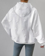 Oversized Knit Hooded Sweater With Embossed Star Pattern - Nalani - UK Fashion Clothing and Decor