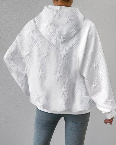 Oversized Knit Hooded Sweater With Embossed Star Pattern - Nalani - UK Fashion Clothing and Decor