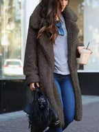 Oversized Winter Teddy Coat With Lapel Collar And Knee Length Pockets - Nalani - UK Fashion Clothing and Decor
