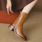 Pamelo | Women's Heeled Boots - Structured Block Heel Booties - Nalani - Fashion Clothing and Decor