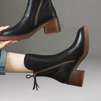 Pamelo | Women's Heeled Boots - Structured Block Heel Booties - Nalani - Fashion Clothing and Decor