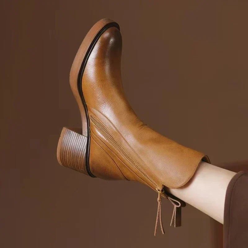 Pamelo | Women's Heeled Boots - Structured Block Heel Booties - Nalani - Fashion Clothing and Decor
