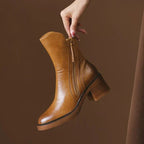 Pamelo | Women's Heeled Boots - Structured Block Heel Booties - Nalani - Fashion Clothing and Decor