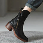 Pamelo | Women's Heeled Boots - Structured Block Heel Booties - Nalani - Fashion Clothing and Decor