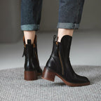 Pamelo | Women's Heeled Boots - Structured Block Heel Booties - Nalani - Fashion Clothing and Decor
