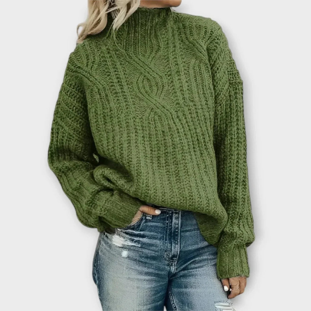 Parsha | Women's Cable Knit Sweater - Textured Ribbed Trim Pullover - Nalani - Fashion Clothing and Decor