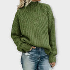 Parsha | Women's Cable Knit Sweater - Textured Ribbed Trim Pullover - Nalani - Fashion Clothing and Decor