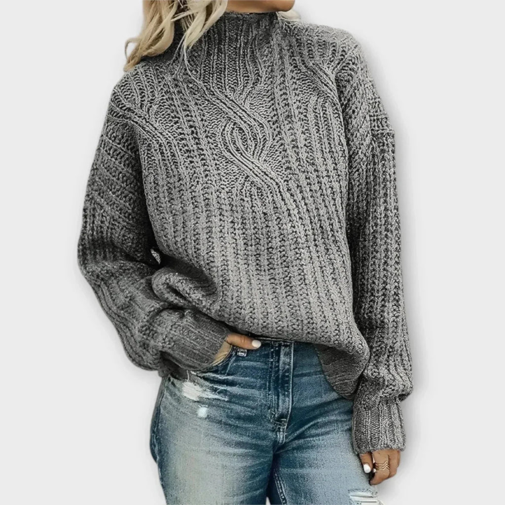 Parsha | Women's Cable Knit Sweater - Textured Ribbed Trim Pullover - Nalani - Fashion Clothing and Decor
