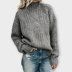 Parsha | Women's Cable Knit Sweater - Textured Ribbed Trim Pullover - Nalani - Fashion Clothing and Decor
