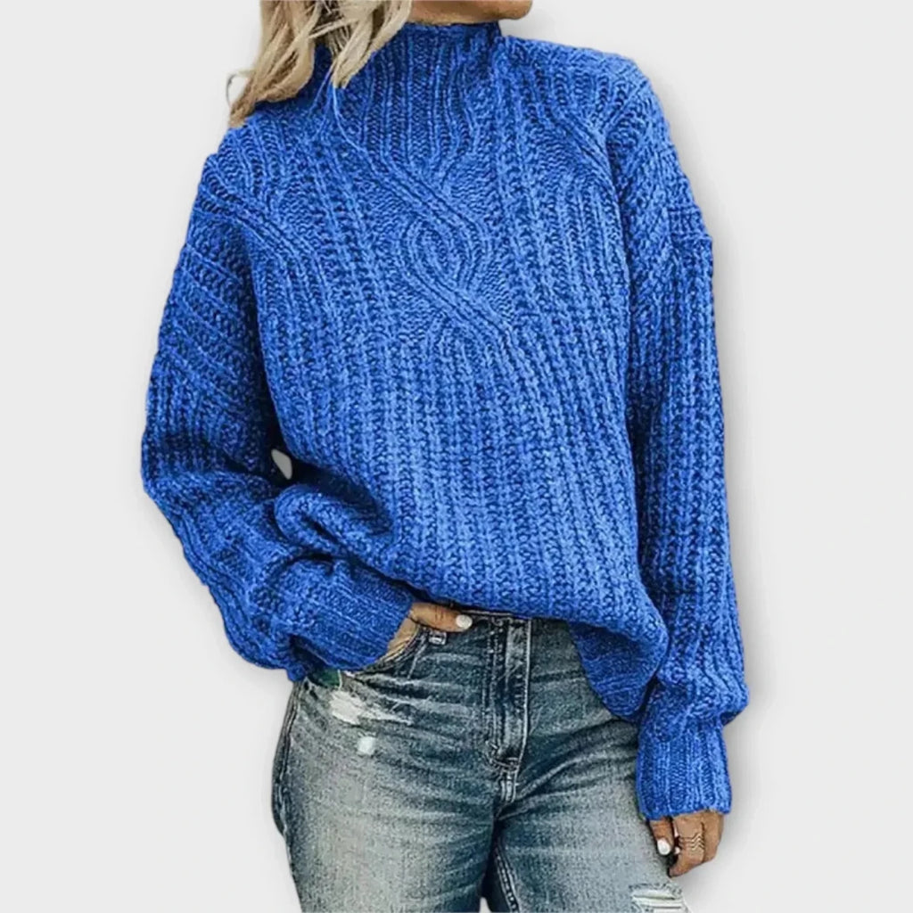 Parsha | Women's Cable Knit Sweater - Textured Ribbed Trim Pullover - Nalani - Fashion Clothing and Decor