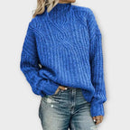 Parsha | Women's Cable Knit Sweater - Textured Ribbed Trim Pullover - Nalani - Fashion Clothing and Decor