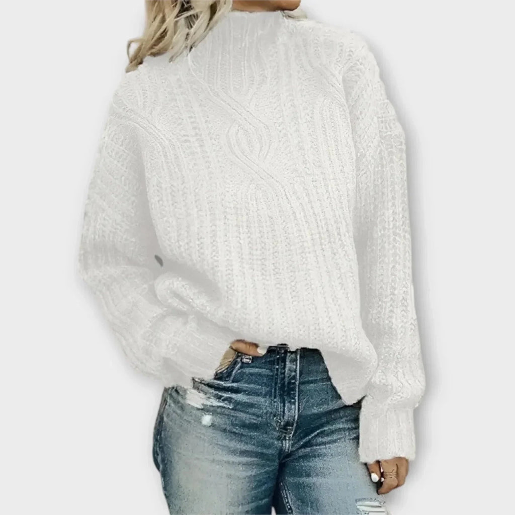 Parsha | Women's Cable Knit Sweater - Textured Ribbed Trim Pullover - Nalani - Fashion Clothing and Decor